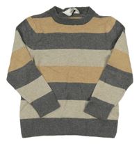 Béžovo-tmavošedý pruhovaný svetr H&M