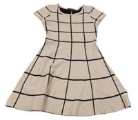 Pudrovo-černé kostkované pletené šaty