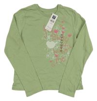 Nové - Zelené triko se srdíčky a ptáčky GAP