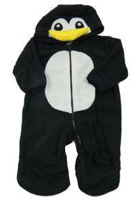 Černo-bílá fleecová kombinéza s kapucí - tučňák