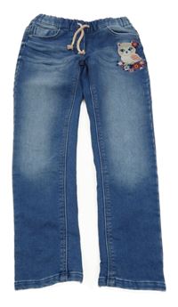 Modré teplákové rifle se sovou a květinami C&A