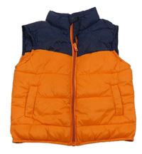 Oranžovo-tmavomodrá šusťáková zateplená vesta Dunnes