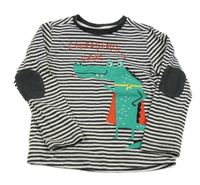 Černo-bílé pruhované triko s krokodýlem Miniclub