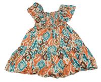 Béžovo-barevné vzorované třpytivé šaty s volánky C&A