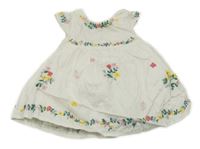 Bílé plátěné šaty s výšivkami květin M&S