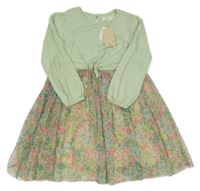 Nové - Světlezeleno-barevné bavlněno/tylové šaty s květinami Leigh Tucker