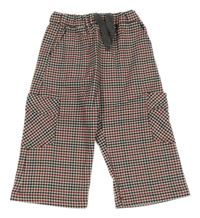 Béžovo-černo-červené kostkované culottes kalhoty s kapsami Zara
