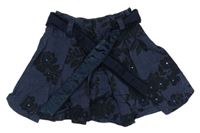 Tmavomodro-černá květovaná skládaná sukně s páskem Monsoon