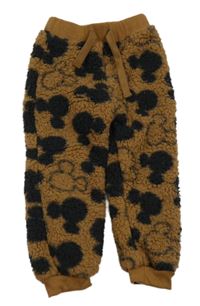 Hnědo-černé huňaté tepláky s Mickeym Disney