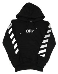 Černá mikina s bílým potiskem a kapucí 