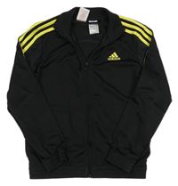 Černá sportovní propínací mikina se žlutými pruhy a logem Adidas