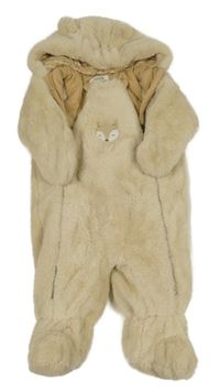 Béžová kožešinová zateplené kombinéza s liškou a kapucí 