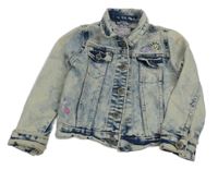 Bílo-modrá plísňová riflová crop bunda s jednorožcem Dopodopo