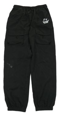 Černé lehké cuff kalhoty se smajlíkem 