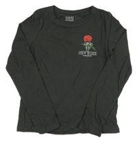 Tmavošedé triko s růží Primark