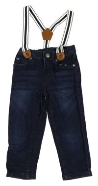 Tmavomodré skinny rifle s kšandami Lupilu