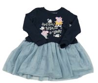 Tmavomodré teplákové šaty s modrou tylovou sukní a Peppou 