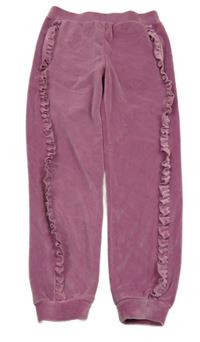 Růžové sametové tepláky s volánkem Pep&Co