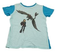 Světlemodro-modré tričko s drakem 