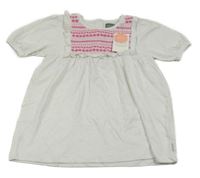 Nové - bílá melírovaná tunika s růžovými výšivkami