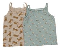 2x košilka - světlerůžová s leopardy + světlemodrá květovaná H&M