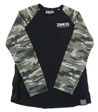 Černé triko s army rukávy a nápisem C&A