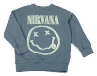 Modrošedá mikina s potiskem - Nirvana Next