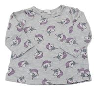 Šedé triko s jednorožci H&M