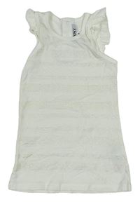 Bílo-třpytivé pruhované bavlněné šaty s volánky DKNY