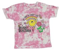 Růžovo-bílé batikované tričko s květy a sluncem Matalan