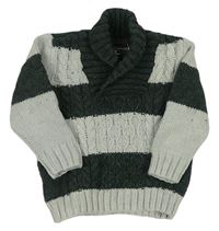 Tmavozeleno-světlešedý pruhovaný vlněný svetr s límcem zn. H&M