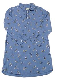Modré melírované květované košilové šaty riflového vzhledu H&M