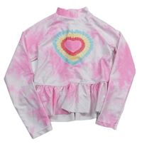 Neonově růžovo-bílé batikované UV triko se srdcem F&F