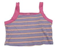 Lila žluto-růžový pruhovaný žebrovaný crop top Shein