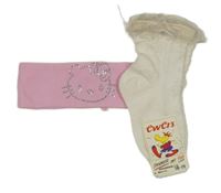 Nové - 2set - růžová čelenka s Hello Kitty + bílé ponožky s krajkou 