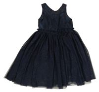 Tmavomodré šaty s tylovou třpytivou sukní H&M