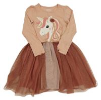 Růžovo-starorůžové šaty s jednorožcem a tylovou sukní C&A