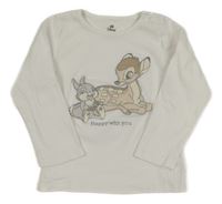 Bílé žebrované triko s Bambim a Dupíkem C&A