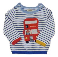 Bílo-modrý pruhovaný svetr s autobusem a Paddingtonem Joules