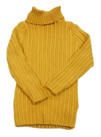 Hořčicový žebrovaný svetrový rolák Nutmeg