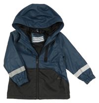 Tmavomodro-černá voděodolná jarní bunda s kapucí 