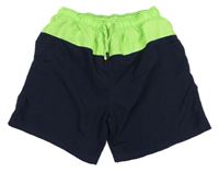 Tmavomodro-neonově zelené plážové kraťasy 