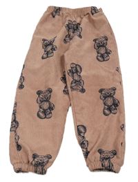 Starorůžové žebrované sametové kalhoty s medvídky 