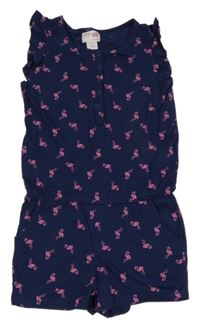 Tmavomodrý kraťasový overal s plameňáky Pocopiano