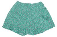 Zeleno-bílo-fialové květované sukňové kraťasy 