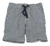 Tmavomodro-bílé pruhované plátěné kraťasy H&M