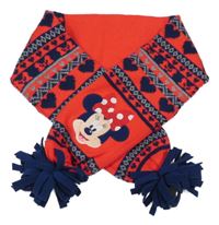 Červeno-tmavomodrá vzorovaná šála s Minnie a třásněmi Disney