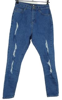 Dámské světlemodré skinny rifle s prošoupáním Boohoo 