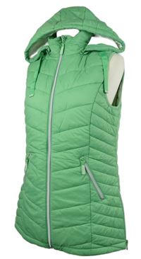 Dámská zelená šusťáková prošívaná zateplená vesta s kapucí Multiblu 