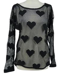 Dámské černé síťované triko se srdíčky George 